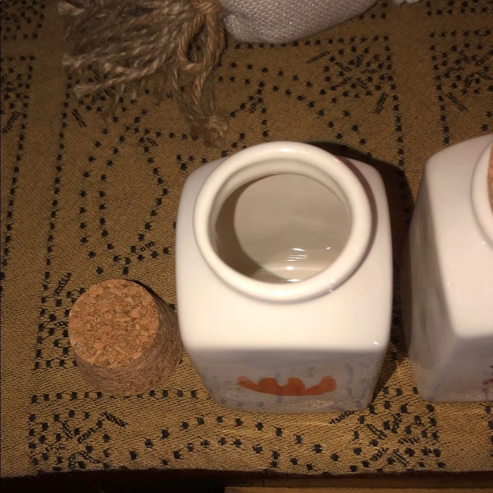 Rae Dunn Cream Ceramic Spice Jars with Colorful Floral Accents